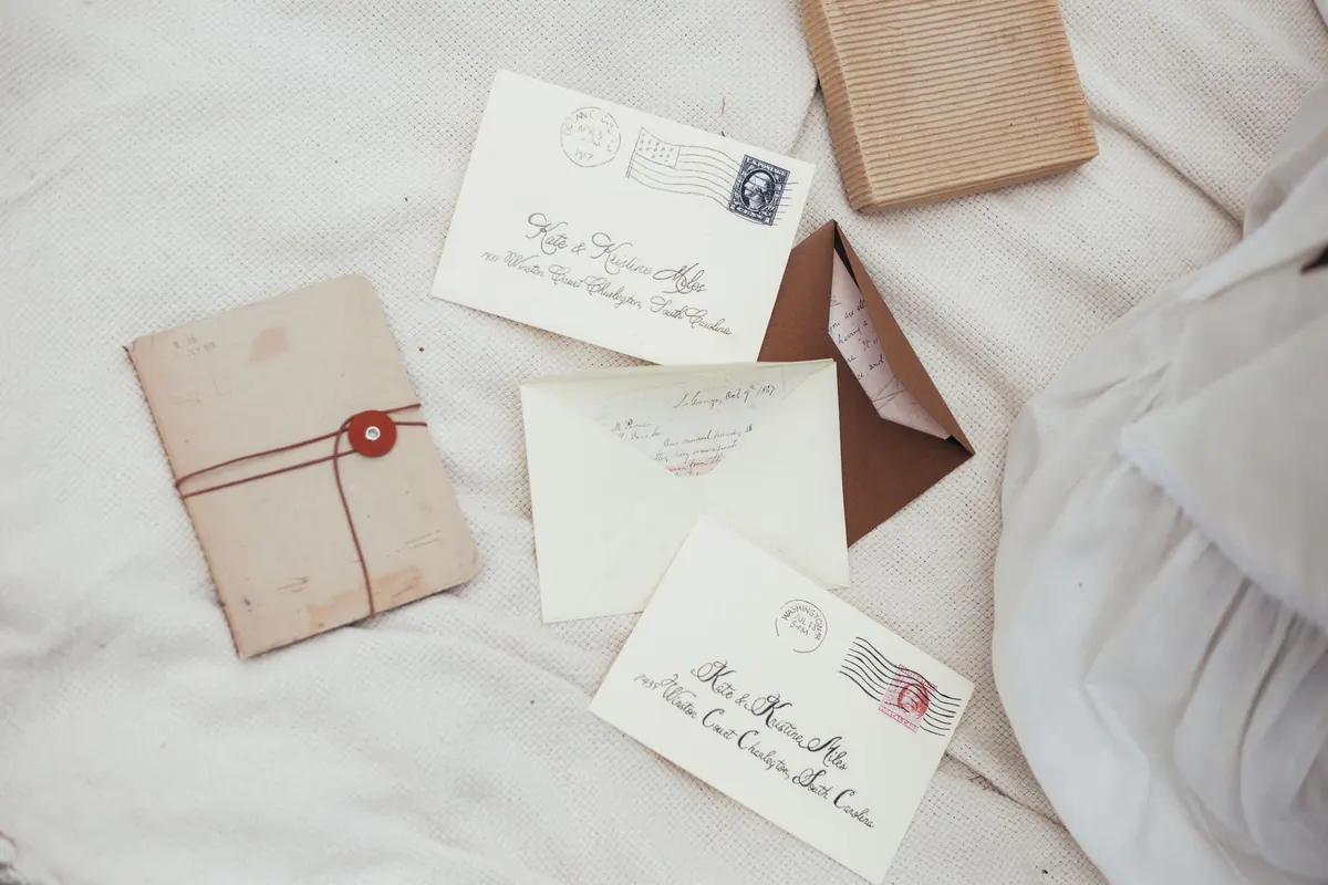 Lettres et enveloppes anciennes sur un drap, en illustration de « confessions d'une vendeuse de culottes »