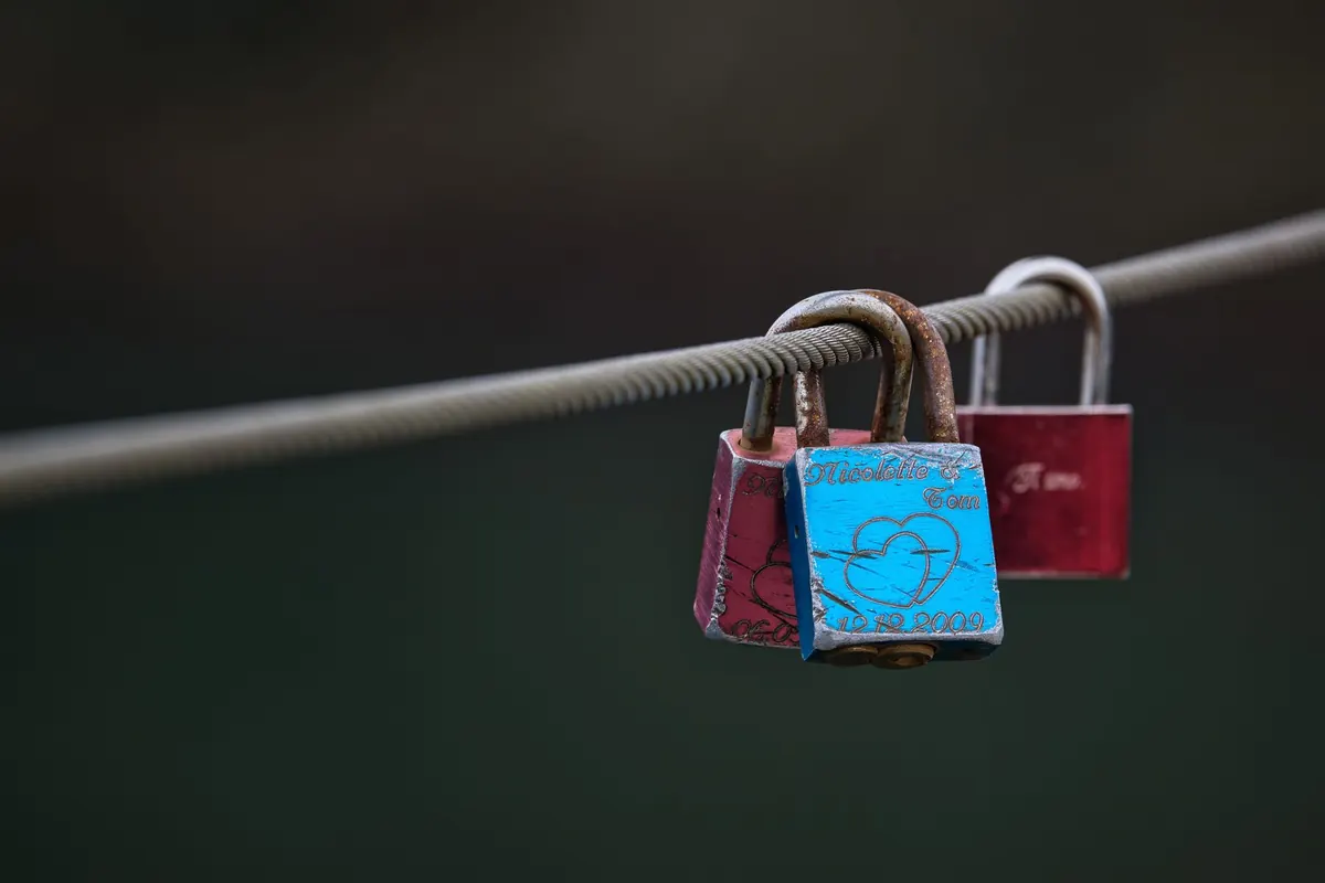 Cadenas colorés sur un câble, en illustration de « profil privé de vendeuse »