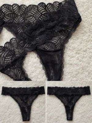 String noir en dentelle porté/sale – XS