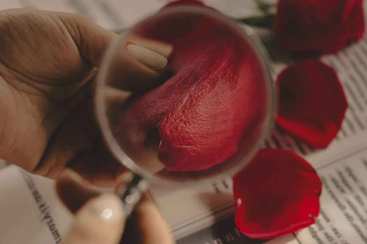 Loupe et rose rouge, en illustration de « annonce culotte portée »