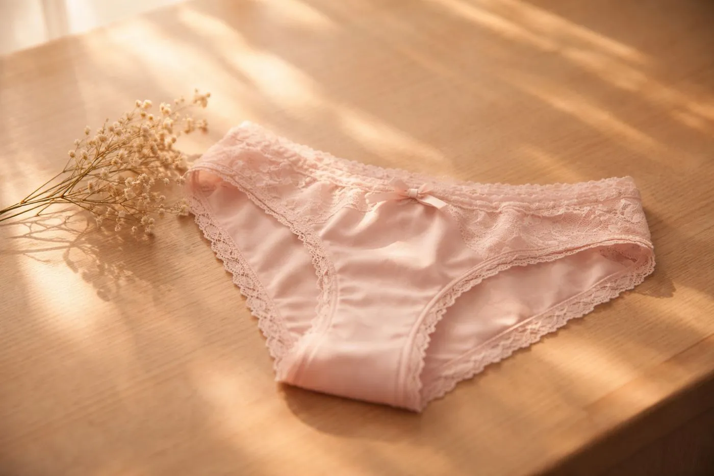 Culotte en coton pliée sur un fond clair, illustrant la vente de lingerie portée entre particulières